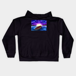 Cloudy Sunset Lake and Boat Kids Hoodie